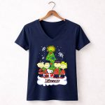 Snoopy Atlanta Falcons Christmas Peanuts Characters Snowflakes Tree 5 Womens V Neck