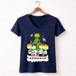 Snoopy Bengals Christmas Tree Peanuts Characters 5 Womens V Neck