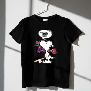 Snoopy Braves Tongue Out With Baseball Bat And Braves Text Shirt