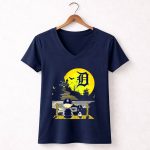 Snoopy Charlie Brown Detroit Tigers Halloween Moon Scene 5 Womens V Neck.jpg