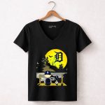Snoopy Charlie Brown Detroit Tigers Halloween Moon Scene 7 Womens V Neck.jpg