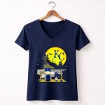 Snoopy Charlie Brown Halloween Kansas City Royals Moon Scene 57 Womens V Neck.jpg