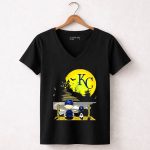 Snoopy Charlie Brown Halloween Kansas City Royals Moon Scene 7 Womens V Neck.jpg