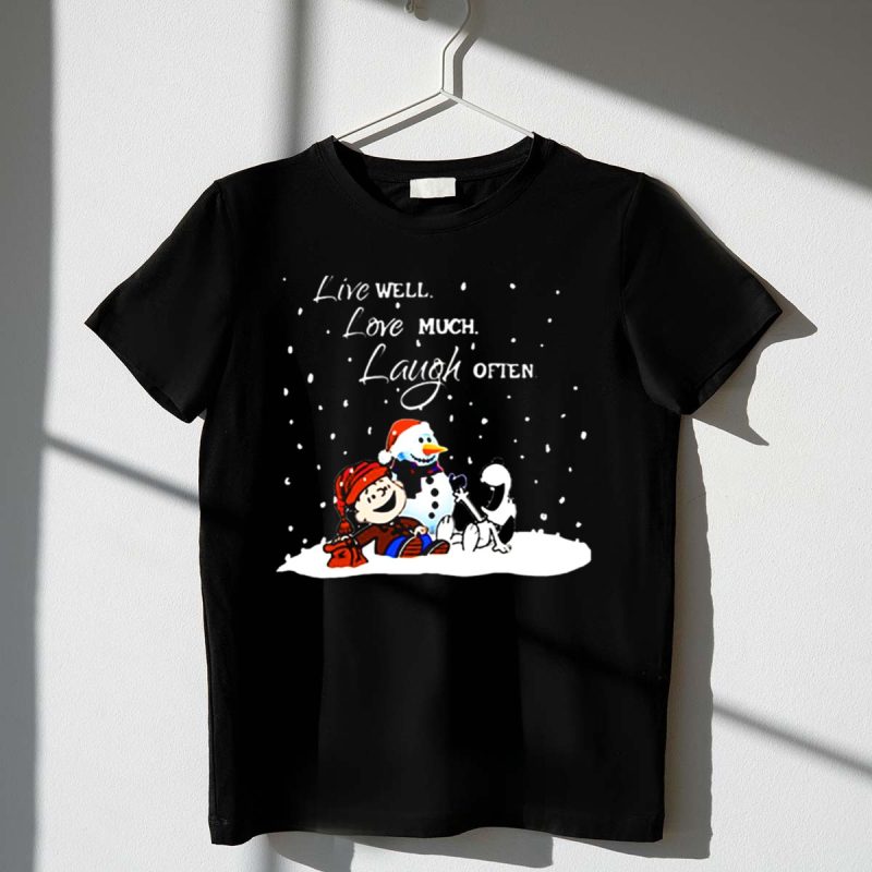 Snoopy Charlie Brown Live Well Love Much Laugh Often Winter Snowman Scene T Shirt 1 1.Jpg