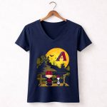 Snoopy Charlie Brown Sit Under Moon Arizona Diamondbacks Halloween 5 Womens V Neck.jpg
