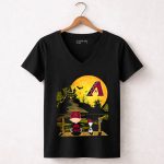 Snoopy Charlie Brown Sit Under Moon Arizona Diamondbacks Halloween 7 Womens V Neck.jpg