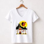 Snoopy Charlie Brown Sit Under Moon Baltimore Orioles Halloween 5 Womens V Neck