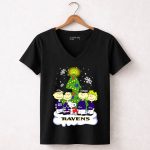 Snoopy Christmas Baltimore Ravens Charlie Brown Characters 7 Womens V Neck