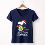 Snoopy Christmas Is Coming Game Of Thrones Santa Hat Lights 5 Womens V Neck 1.jpg