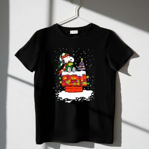 Snoopy Christmas Lights on Doghouse with Woodstock and Winter Scene from Peanuts T Shirt 1 1.jpg