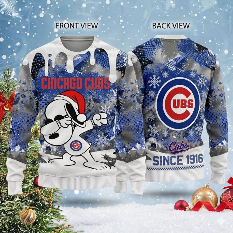 Snoopy Dab Chicago Cubs Christmas Ugly Sweater 1.Jpg