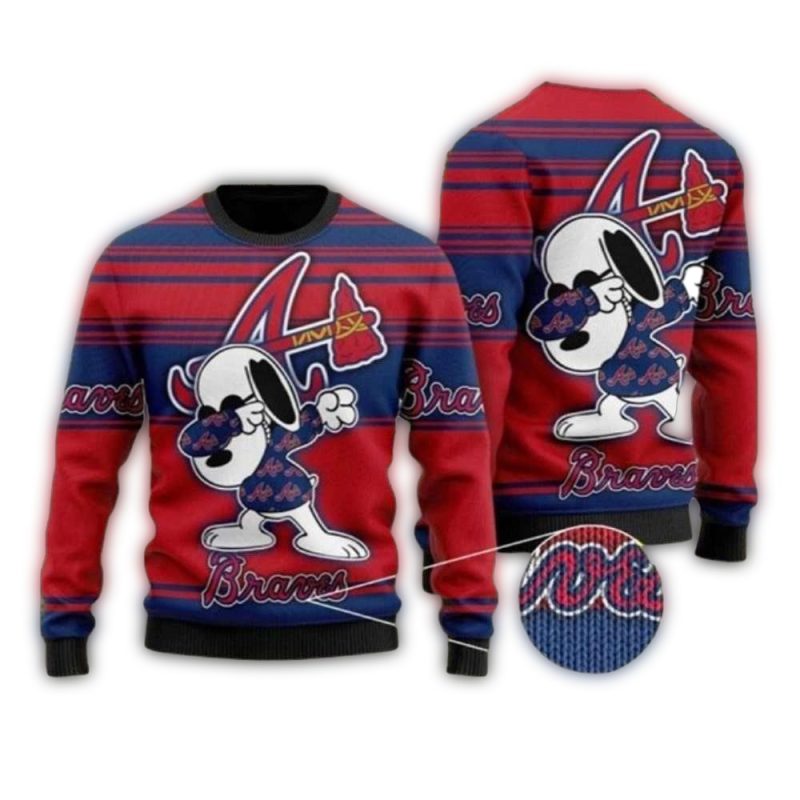 Snoopy Dabbing Atlanta Braves Christmas Ugly Sweater 1.Jpg