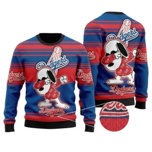 Snoopy Dabbing Dodgers Striped Ugly Sweater 1.jpg