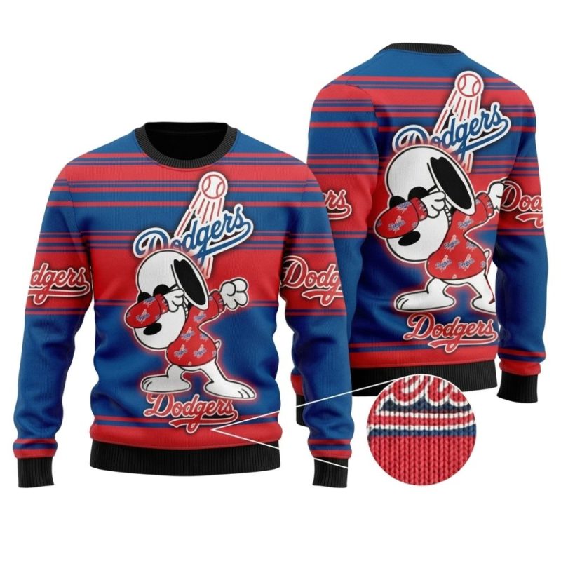 Snoopy Dabbing Dodgers Striped Ugly Sweater 1.Jpg