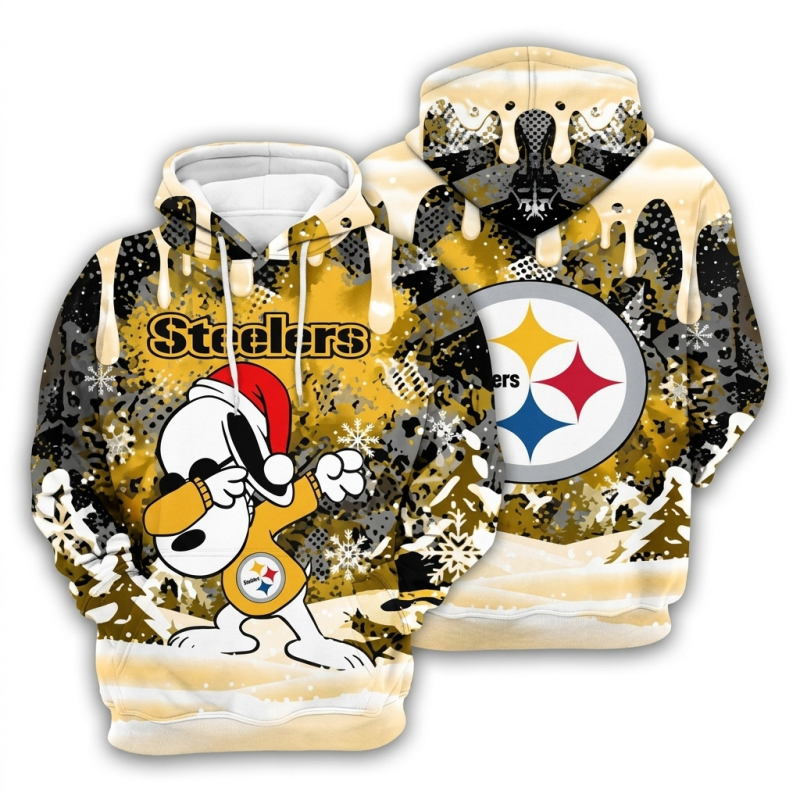 Snoopy Dabbing Santa Christmas With Pittsburgh Steelers All Over Print Hoodie 1.Png
