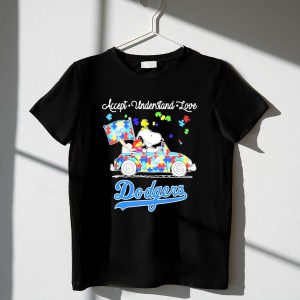 Snoopy Drive Car Los Angeles Dodgers Autism Accept Understand Love 1 T Shirt