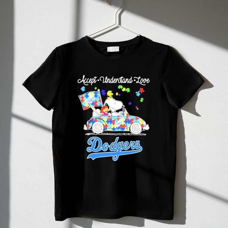 Snoopy Drive Car Los Angeles Dodgers Autism Accept Understand Love 1 T Shirt