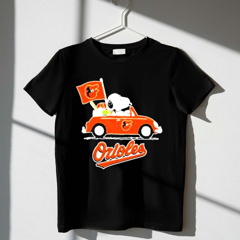 Snoopy Driving Red Car With Baltimore Orioles Flag And Orioles Text 1 T Shirt