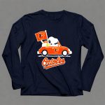 Snoopy Driving Red Car with Baltimore Orioles Flag and Orioles Text 6 Long Sleeves