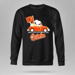 Snoopy Driving Red Car with Baltimore Orioles Flag and Orioles Text 9 Sweatshirt