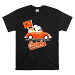 Snoopy Driving Red Car with Baltimore Orioles Flag and Orioles Text T Shirt 6