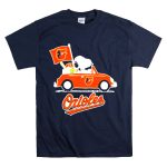 Snoopy Driving Red Car with Baltimore Orioles Flag and Orioles Text T Shirt 7
