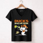 Snoopy Ducks Make Me Drink Anaheim Ducks Fans Peanuts Hockey 7 Womens V Neck.jpg