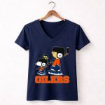 Snoopy Edmonton Oilers Hockey Fans With Woodstock In Skates 5 Womens V Neck.jpg
