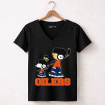 Snoopy Edmonton Oilers Hockey Fans With Woodstock In Skates 7 Womens V Neck.jpg