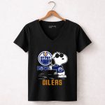 Snoopy Edmonton Oilers Love 7 Womens V Neck.jpg