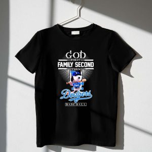 Snoopy God First Family Second Then Los Angeles Dodgers Baseball Shirt