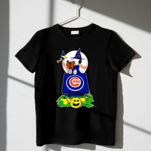Snoopy Halloween Chicago Cubs With Baseball And Pumpkins Shirt