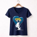 Snoopy Heart Embrace With Jacksonville Jaguars 5 Womens V Neck