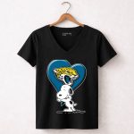 Snoopy Heart Embrace With Jacksonville Jaguars 7 Womens V Neck