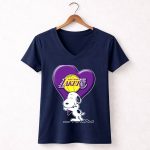 Snoopy Heart Los Angeles Lakers Basketball 5 Womens V Neck