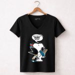 Snoopy Hockey Fan Defends San Jose Sharks Haters with Hockey Stick and Speech Bubble 7 Womens V Neck.jpg