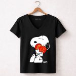 Snoopy Holding Calgary Flames 7 Womens V Neck.jpg