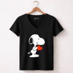 Snoopy Holding Red Heart Peanuts Dog 7 Womens V Neck