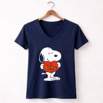 Snoopy Holding Red Heart With I Love U Text 5 Womens V Neck