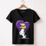 Snoopy Hugging Heart Minnesota Vikings 7 Womens V Neck