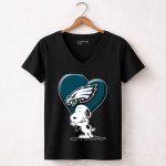 Snoopy Hugging Heart Philadelphia Eagles 7 Womens V Neck