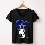 Snoopy Hugging Heart with Dallas Cowboys Star 7 Womens V Neck