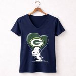 Snoopy Hugging Heart with Green Bay Packers 5 Womens V Neck