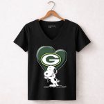 Snoopy Hugging Heart with Green Bay Packers 7 Womens V Neck