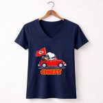 Snoopy Kansas City Chiefs Football Fan Car Ride 5 Womens V Neck