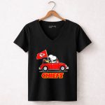 Snoopy Kansas City Chiefs Football Fan Car Ride 7 Womens V Neck