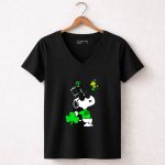Snoopy Kiss Me 100 Irish St Patricks Day Shamrock Hat Woodstock 5 Womens V Neck1
