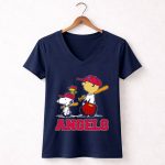 Snoopy Los Angeles Angels Baseball Fans With Woodstock And Bat 5 Womens V Neck.jpg