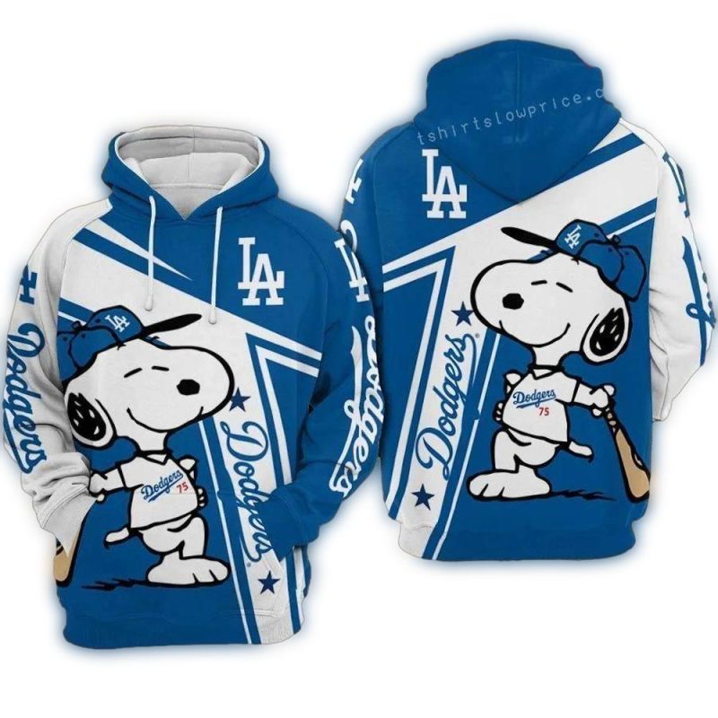 Snoopy Los Angeles Dodgers Baseball All Over Print Hoodie 1.Jpg