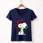 Snoopy Love Hearts Hugging Woodstock 5 Womens V Neck